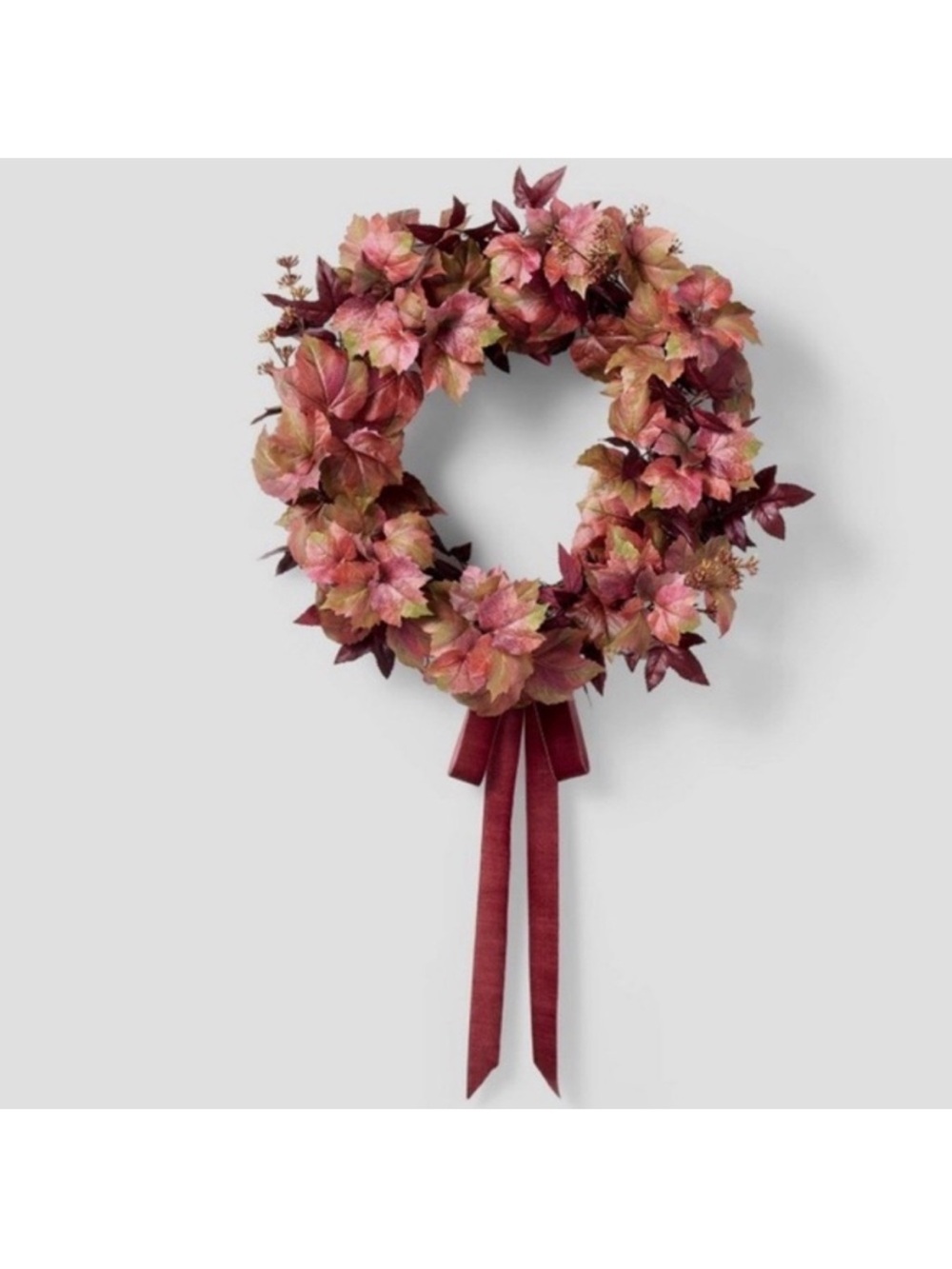 Studio McGee 24” Mixed Leaf Fall Leaf Wreath with Ribbon
